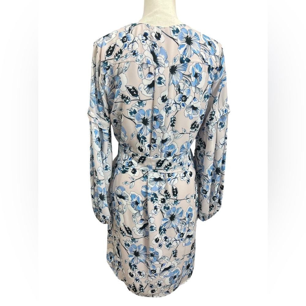 Parker Blush Blue Floral Tie Waist Mini Dress Long Sleeve Size S - Picture 4 of 9